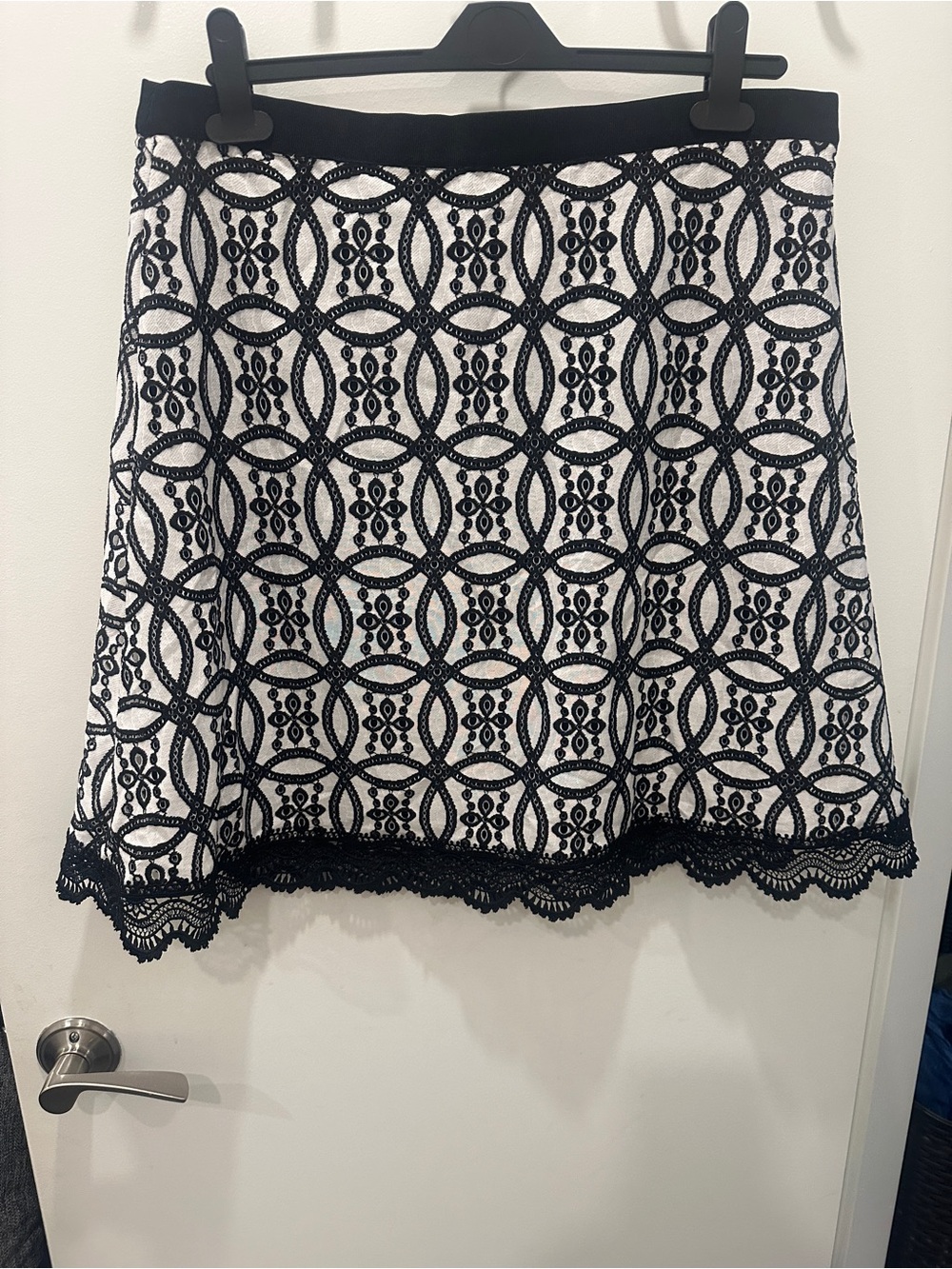 IMNYC Isaac Mizrahi Black White Lace Embroidered A-Line Skirt Large